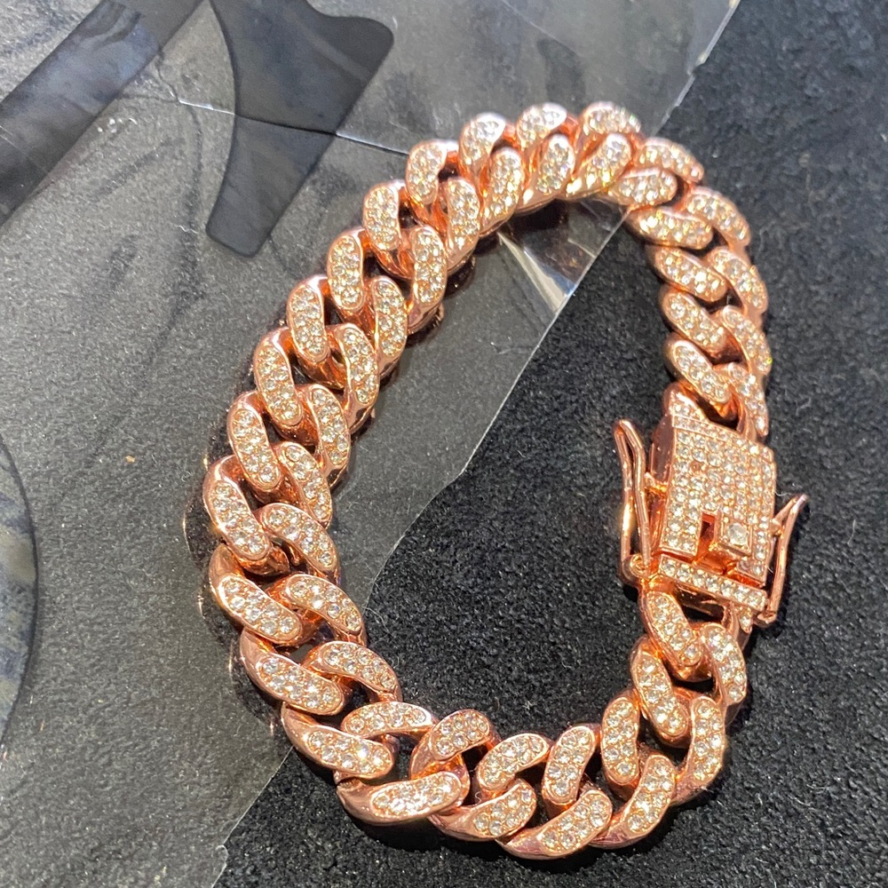 Rose Gold Cuban Link Bracelet USED missing one stone